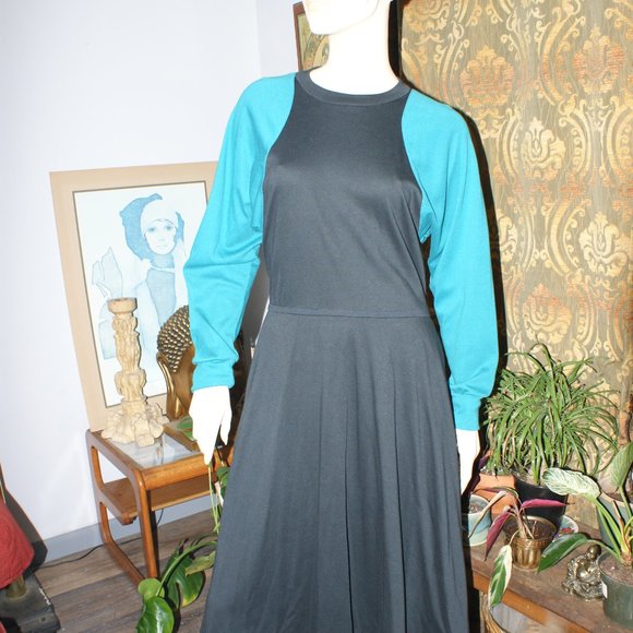 Vintage Patti Cappalli Black and Green Midi Dress - Picture 1 of 11
